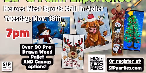 Pre-Drawn SIP & Paint Experience! Heroes West Sports Grill.  Tuesday, Nov. 18th  7PM
