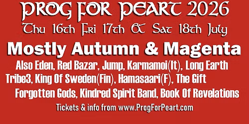 Prog For Peart 2026 - 14 amazing original bands over two days + the free pre fest party