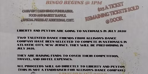 Peyton and Liberty\u2019s Bingo Fundraiser-For Dance National\u2019s