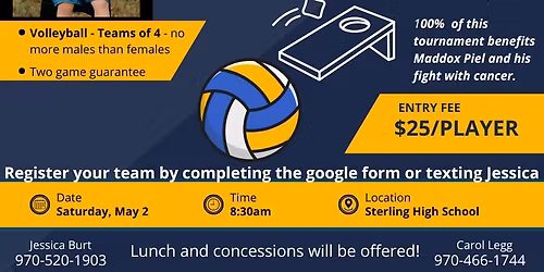 Maddox Strong 4\u2019s Volleyball Tournament & Cornhole Tournament 