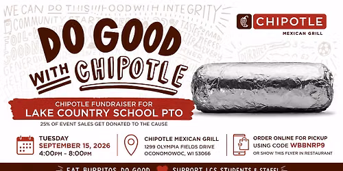 Chipotle Giveback Night Benefiting Lake Country School PTO \ud83c\udf2f\ud83d\udc99