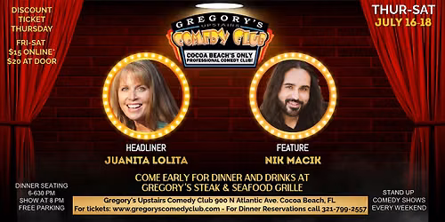 July 16-July 18 Gregory's Comedy Club