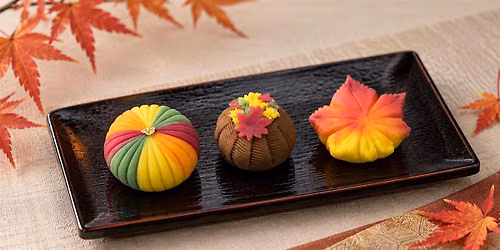 Nerikiri Wagashi: Autumn Maple Leaves, Flower Basket, and Temari