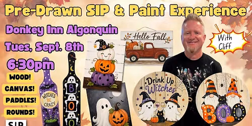 Pre-Drawn SIP & Paint Experience at The Donkey Inn Algonquin | 100+ Designs | Sept. 8th | 6:30pm