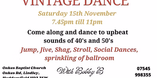 \ud83d\udc83\ud83d\udd7a Vintage Dance Saturday 15th November \ud83d\udc83\ud83d\udd7a