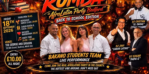LA RUMBA \u201cAfroLatin Party Bedford\u201d Back to School Edition *Friday 18th Sept 2026