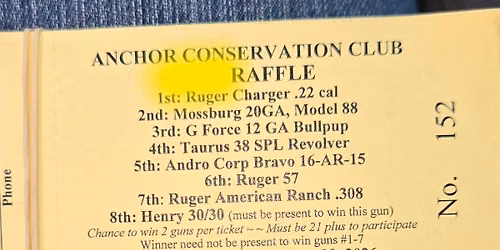 Annual 8 item self defense and sporting equipment raffle. 