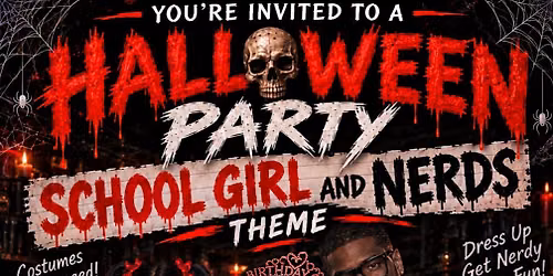 Halloween costume party school girl and nerds theme