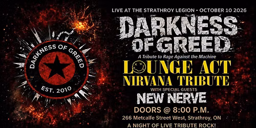 Night Of Live Tribute Rock with Darkness of Greed, Lounge Act & special guest NEW NERVE 