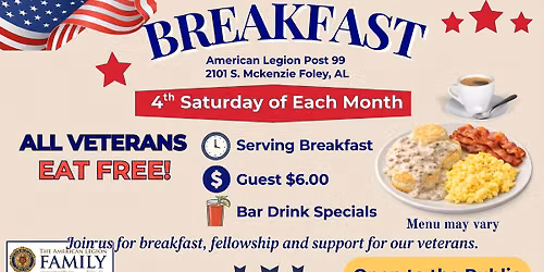 Veterans Free Breakfast @ American Legion Post 99