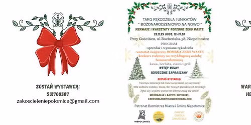 Bo\u017conarodzeniowo na nowo- Kiermasz i warsztaty rodzinne ZERO WASTE. Targ r\u0119kodzie\u0142a i unikat\u00f3w .