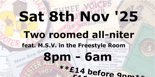 Rugby Allniter - Sat 8th Nov '25. Hosting MSV in the Freestyle Room.