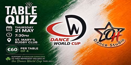 Dance World Cup Fundraiser Table Quiz