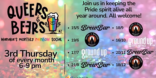 Queers & Beers W\u0101naka 3rd Thursdays Monthly Social