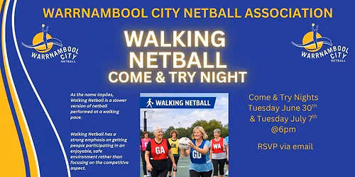 Warrnambool City Netball Association- WALKING NETBALL Come & Try Sessions 