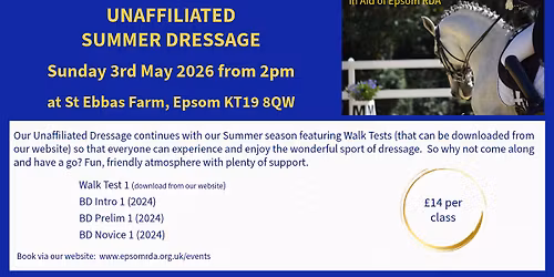 Unaffiliated Summer Dressage Championships - Sunday 3rd May 2026