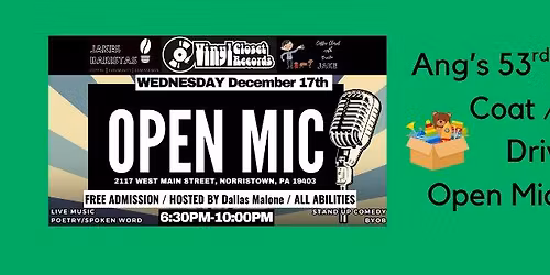 Vinyl Closet and Barista Jake All Abilities Open Mic \/ Coat & Toy Drive Hosted by Dallas Malone