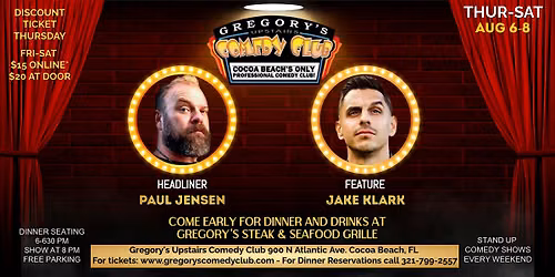Aug 6-Aug 8 Gregory's Comedy Club