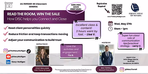 3 Hour CE CLASS for Real Estate Agents - Read the Room, Win the Sale