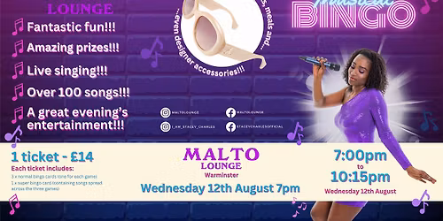 Midweek Musical Bingo at Malto Lounge (Warminster, Wiltshire) - Wednesday 12th August 7pm