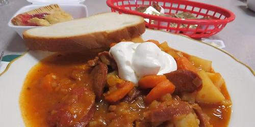 Paprikas Krumpli with Kolbasz and potato stew
