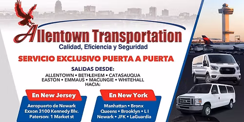Allentown, PA to New York Airports Door-to-Door Transportation