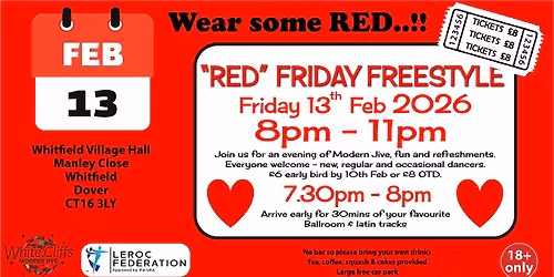 Modern Jive FREESTYLE ~ Whitfield Village Hall, Dover. 7.30pm to 11pm, all dancers welcome.