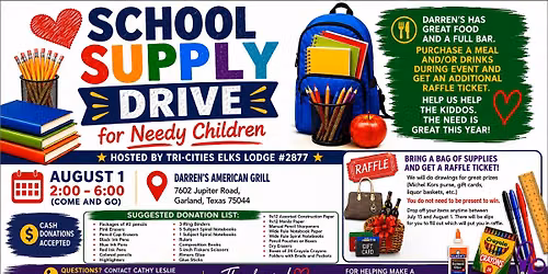 Tri-Cities Elks Lodge #2877 School Supply Drive For Needy Children