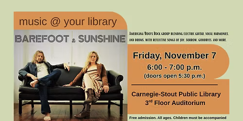 Music @ your library: Barefoot & Sunshine. First Fridays Concert.