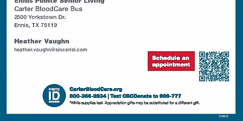 Community Blood Drive @ Ennis Pointe Senior Living