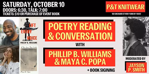 Poetry Reading & Conversation: Phillip B. Williams & Maya C. Popa