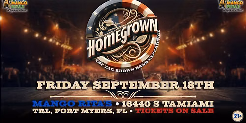 HOMEGROWN - National Touring ZAC BROWN BAND EXPERIENCE at Mango Rita's Rhythm House - September 18
