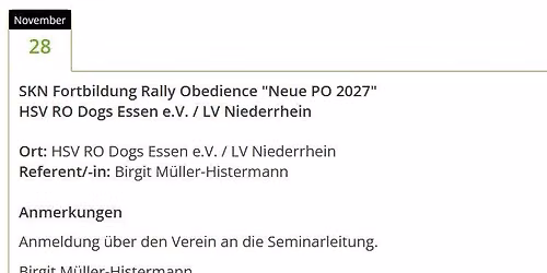 Rally Obedience Seminar \/ SKN Fortbildung Rally Obedience "Neue PO 2027"