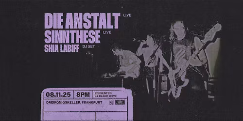 Die Anstalt (Synthwave\/Punk, Berlin) + Sinnthese (nervous Synth-Pop, Wien) presented by Blank Wave