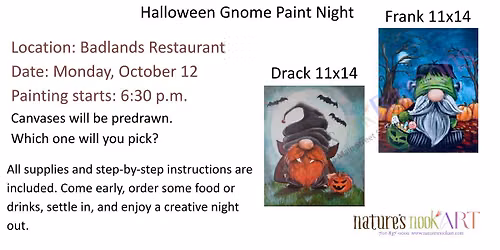 Oct. 12th Gnomes Night Out Sip and Paint