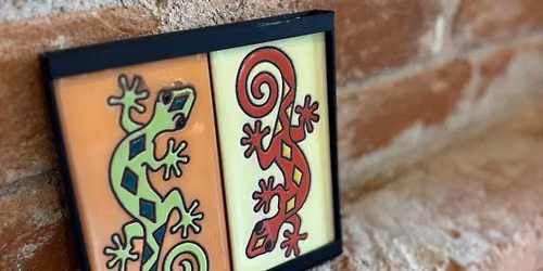 Make tile art with your kids! 7\/15 10am & 1pm: Parent & Child Workshops at Studio C: Glaze a Gecko