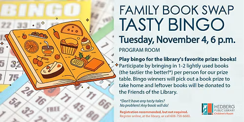 Family Tasty Tales Book Swap Bingo (kids & families)