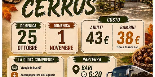 Sagra del Tartufo nero a Bagnoli Irpino e Parco della Quercia Cerrus 25 Ottobre 2026 By BE20