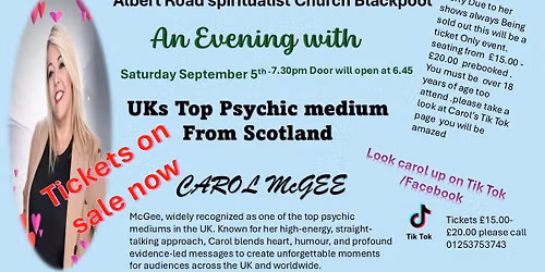 An Evening with uk top Psychic Medium  Carol McGee