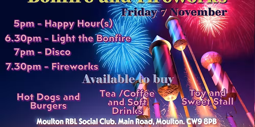 Moulton RBL Social Club Bonfire and Fireworks