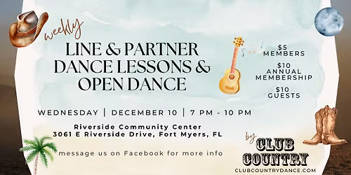 Weekly Line & Partner Dance Lessons & Open Dance!