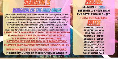 MULETOWN HOBBIES & GAMES ADVENTURER'S LEAGUE SEASON 3 - DUNGEON OF THE MAD MAGE