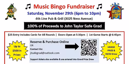 Music Bingo Fundraiser in support of John Taylor Safe Grad
