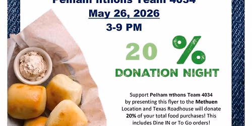 Texas Roadhouse Fundraiser Night for Pelham Pythons Team 4034