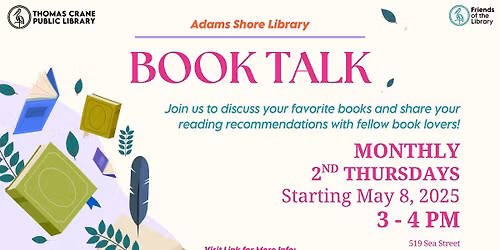 Book Talk @ Adams Shore Library