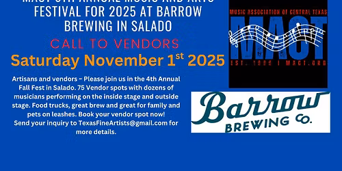 Call to Vendors 5th Annual Music and Arts Festival at Barrow Brewing in Salso