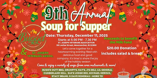 Bugg'd Outt BBQ & St. Joseph Veterans Association Hosting the 9th Annual Soup for Supper Fundraiser!
