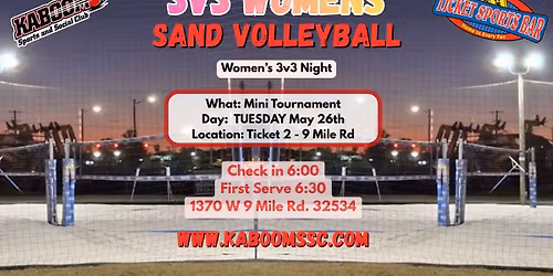 3v3 Women's Sand Volleyball Mini Tourney \/ Ticket Sports Bar #2 (5\/26\/26)