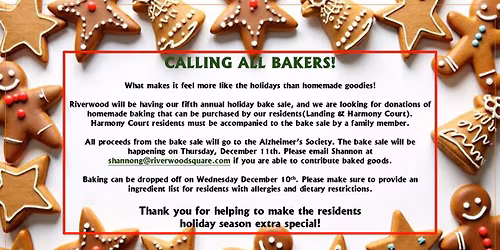 Riverwood Square - Holiday Bake Sale! Donations Needed!!!