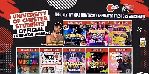 University Of Chester Students - OFFICIAL - All Access Freshers Wristband 2026